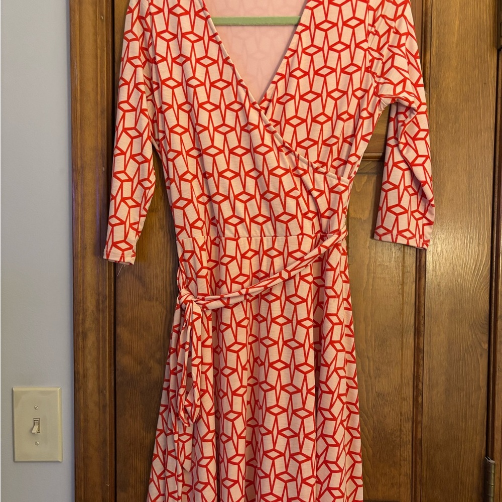 Red Geometric Wrap Dress